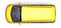 Yellow small minivan for transportation of people. Three-dimensional illustration on a white background. 3d rendering Royalty Free Stock Photo