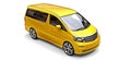 Yellow small minivan for transportation of people. Three-dimensional illustration on a white background. 3d rendering Royalty Free Stock Photo