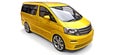 Yellow small minivan for transportation of people. Three-dimensional illustration on a white background. 3d rendering Royalty Free Stock Photo