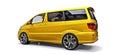 Yellow small minivan for transportation of people. Three-dimensional illustration on a white background. 3d rendering Royalty Free Stock Photo