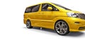 Yellow small minivan for transportation of people. Three-dimensional illustration on a white background. 3d rendering Royalty Free Stock Photo