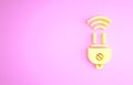 Yellow Smart electric plug system icon isolated on pink background. Internet of things concept with wireless connection Royalty Free Stock Photo