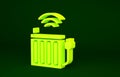 Yellow Smart heating radiator system icon isolated on green background. Internet of things concept with wireless Royalty Free Stock Photo