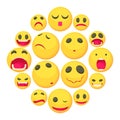 Yellow smiles fun icons set, cartoon style Royalty Free Stock Photo