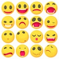 Yellow smiles fun icons set, cartoon style Royalty Free Stock Photo