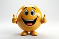 A yellow smiley face with two thumbs up, clipart on white background.