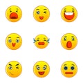 Yellow smileys icons set, flat style