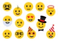 Yellow smileys, set of different emoticon icons. Vector