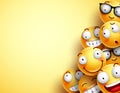 Yellow smileys vector background. Emoticons or smileys