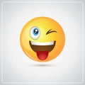 Yellow Smiling Cartoon Face Positive People Emotion Show Tongue Icon