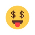 Yellow Smiling Cartoon Face Show Tongue Money Rich Emoji People Emotion Icon