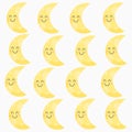 Yellow smiling crescent moon pattern background design