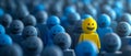 Yellow Smiling Figure in a Crowd, Depicting Uniqueness in HR and Business Concept Royalty Free Stock Photo