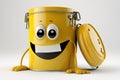 yellow smiling paint can character isolated on white background