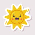 Yellow Smiling Sun Shine Positive Sticker Design Vector Illustration