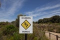 Yellow snakes warning sign in the beach in Australia Royalty Free Stock Photo