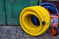 the yellow soaking-up hose Royalty Free Stock Photo