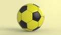 Yellow soccer plastic leather metal fabric ball isolated on black background. Football 3d render illlustration