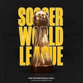 Yellow Soccer World League Font With Golden Winning Trophy Cup On Black Stadium Texture