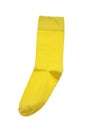 Yellow sock isolated on white, top view