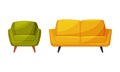 Yellow sofa and green classic armchair, furniture for cozy room interior vector illustration Royalty Free Stock Photo