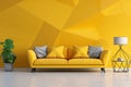 Yellow Sofa in Modern Living Room with Yellow Geometric Wall Royalty Free Stock Photo