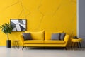 Yellow Sofa in Modern Living Room with Yellow Geometric Wall Royalty Free Stock Photo