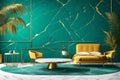 yellow sofa in modern painted wall and green color paint generated by AI tool