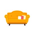 Yellow sofa with pillows in flat style