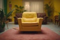 yellow sofa sitting on a pink rug. AI Generated