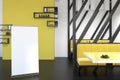 Vertical mock up banner in yellow sofas restaurant