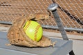 Yellow Softball, Bat, and Glove Royalty Free Stock Photo