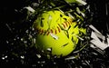 Yellow Softball Breaks Glass Close Up Royalty Free Stock Photo