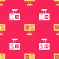 Yellow Software, web developer programming code icon isolated seamless pattern on red background. Javascript computer Royalty Free Stock Photo