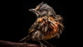 Yellow songbird perching on branch, singing in black background generated by AI