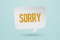 sorry word on white bubble speech paper cut with grunge blue pastel background