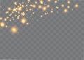 Yellow sparks glitter special light effect. Vector sparkles on transparent background. Christmas abstract pattern. Sparkling magic