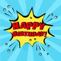 Yellow speech bubble with HAPPY BIRTHDAY word on blue background. Vector illustration Royalty Free Stock Photo