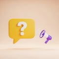 Yellow Speech Bubble with Question Mark and Purple Megaphone on Peach Background communication Royalty Free Stock Photo
