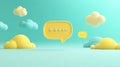 Yellow speech bubbles and pastel clouds float on a teal background Royalty Free Stock Photo