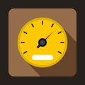 Yellow speedometer icon, flat style