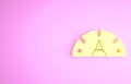 Yellow Speedometer icon isolated on pink background. Minimalism concept. 3d illustration 3D render