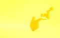 Yellow Spell icon isolated on yellow background. The sorcerer hand performing spells. Minimalism concept. 3d