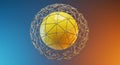 A yellow sphere encased in a wireframe cage design Royalty Free Stock Photo