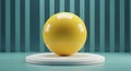 Yellow sphere object on white round platform Royalty Free Stock Photo