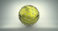 Yellow sphere and polygonal wireframe 3D illustration