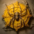 Yellow Spider On Circular Stone Wall Anamorphic Art Inspired By Pre-raphaelite Wall Art