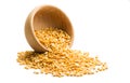 Yellow split peas in wooden bowl. Royalty Free Stock Photo