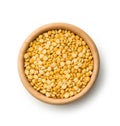 Yellow split peas in wooden bowl. Royalty Free Stock Photo