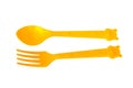 Yellow spoon and folk